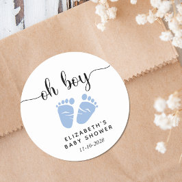 Baby Boy Shower Blue Feet Ronde Sticker