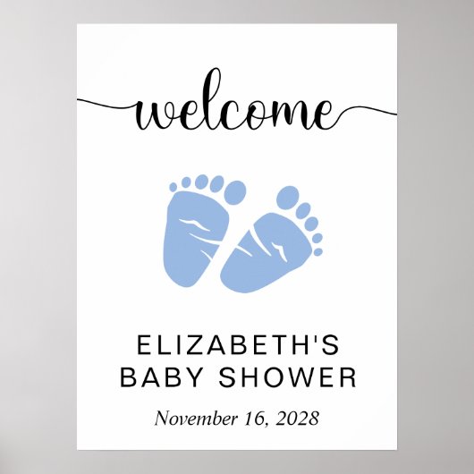 Baby Boy Shower Blue Feet Welcome Sign Poster (Voorkant)