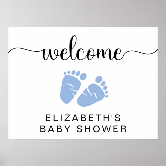 Baby Boy Shower Blue Feet Welcome Sign Poster (Voorkant)