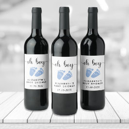 Baby Boy Shower Blue Feet Wijn Etiket