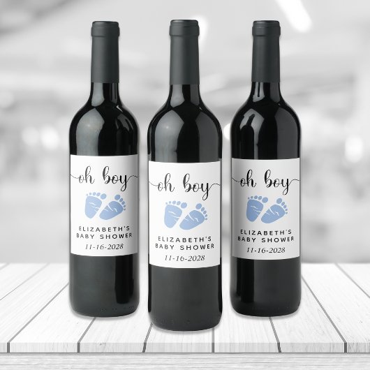 Baby Boy Shower Blue Feet Wijn Etiket