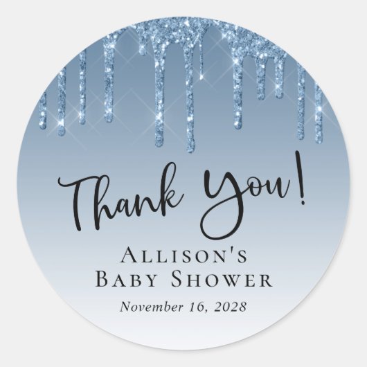 Baby Boy Shower Blue Glitter Dank je Ronde Sticker (Voorkant)