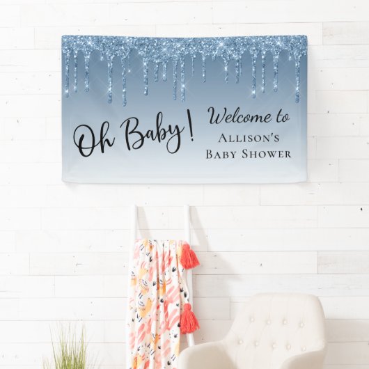 Baby Boy Shower Blue Glitter Welkom Spandoek (Insitu)