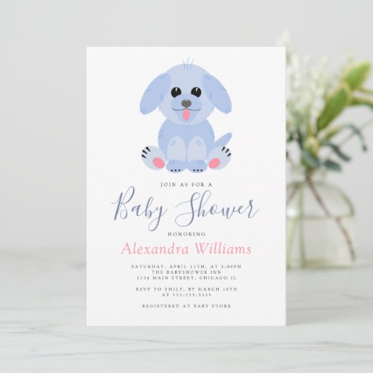 Baby Boy Shower Blue Personalized Puppy Kaart (Staand voorkant)