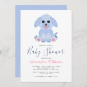 Baby Boy Shower Blue Personalized Puppy Kaart (Voorkant / Achterkant)