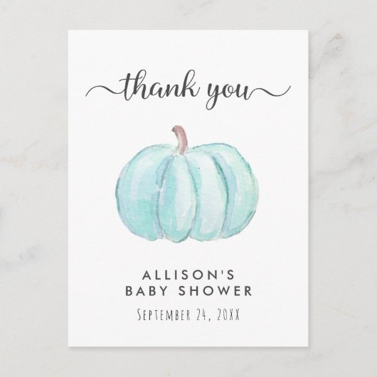Baby Boy Shower Blue Pumpkin Hartelijk dank Briefkaart