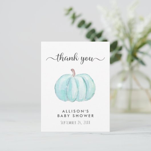 Baby Boy Shower Blue Pumpkin Hartelijk dank Briefkaart (Staand voorkant)