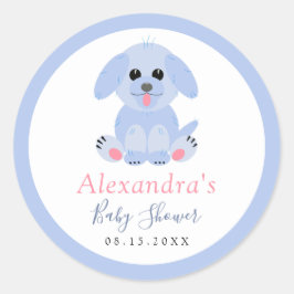 Baby Boy Shower Blue Puppy op maat Ronde Sticker