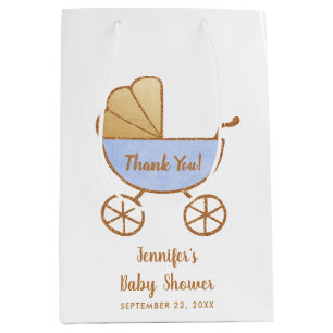 Baby Boy Shower Blue Retro Carriage Dank je Medium Cadeauzakje