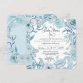 Baby Boy Shower Blue Waterverf Floral Foliage Kaart (Voorkant / Achterkant)