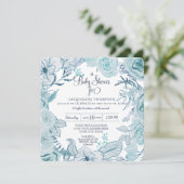 Baby Boy Shower Blue Waterverf Floral Foliage Kaart (Staand voorkant)