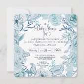 Baby Boy Shower Blue Waterverf Floral Foliage Kaart (Voorkant)