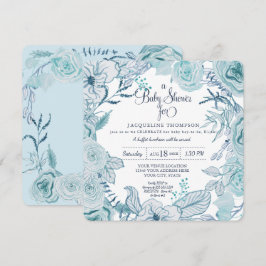 Baby Boy Shower Blue Waterverf Floral Foliage Kaart