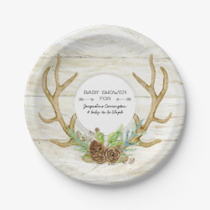 Baby Boy Shower Boho Deer Antler Woodland Forest Papieren Bordje