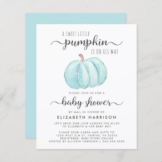 Baby Boy Shower by Mail Blue Pumpkin Invitation (Voorkant / Achterkant)