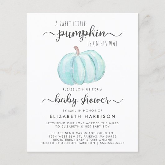 Baby Boy Shower by Mail Blue Pumpkin Invitation (Voorkant)