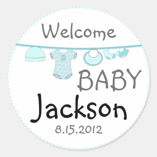 Baby Boy Shower Clothes Line Round Sticker (Voorkant)