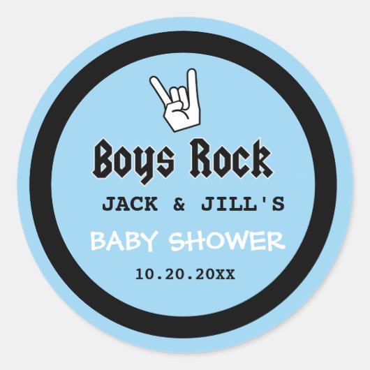 BABY BOY SHOWER CONCERT UITNODIGING RONDE STICKER (Voorkant)