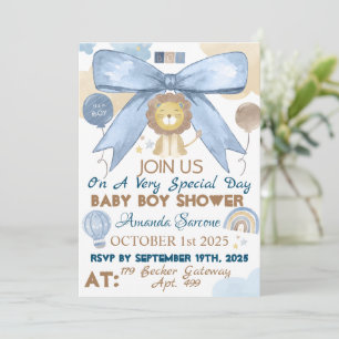 Baby Boy Shower Cute Lion Uitnodiging