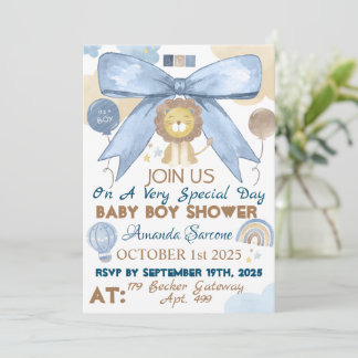 Baby Boy Shower Cute Lion Uitnodiging