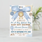 Baby Boy Shower Cute Lion Uitnodiging (Staand voorkant)