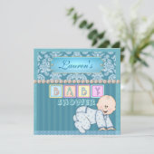 BABY BOY SHOWER Damask Invitation Kaart (Staand voorkant)