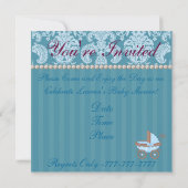 BABY BOY SHOWER Damask Invitation Kaart (Achterkant)