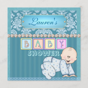 BABY BOY SHOWER Damask Invitation Kaart