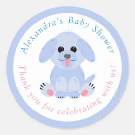 Baby Boy Shower Dank je persoonlijke blauwe puppy Ronde Sticker