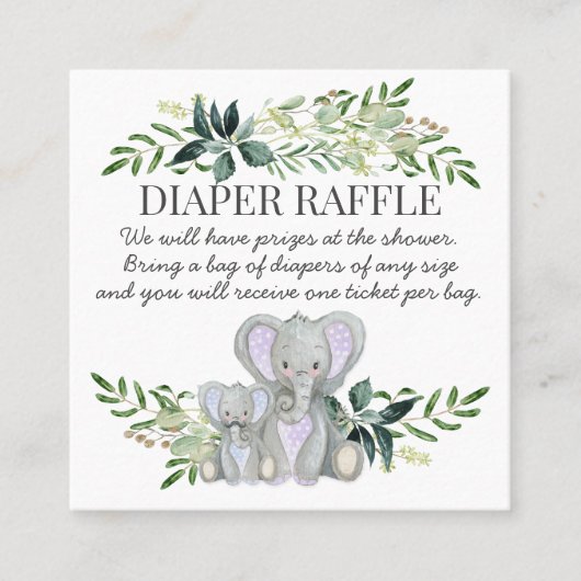 Baby Boy Shower Diaper Raffle Blue Mammie Elephant Vierkante Visitekaartje (Voorkant)