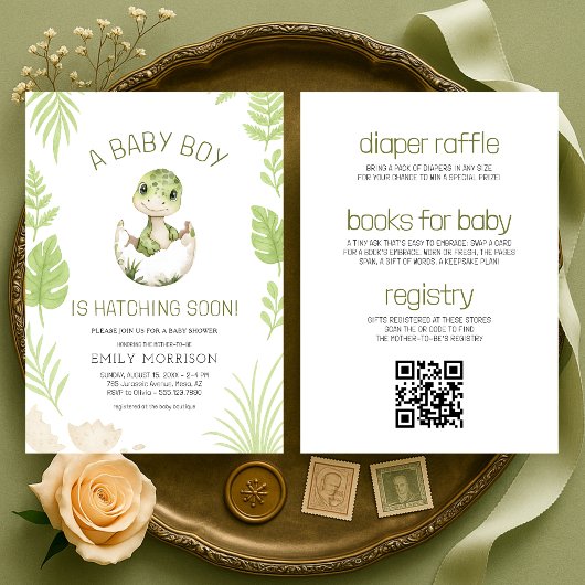 Baby Boy Shower Dinosaur All in One Kaart