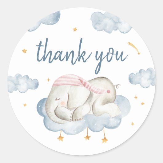 Baby Boy Shower Favor Circle Stickers - Olifant (Voorkant)