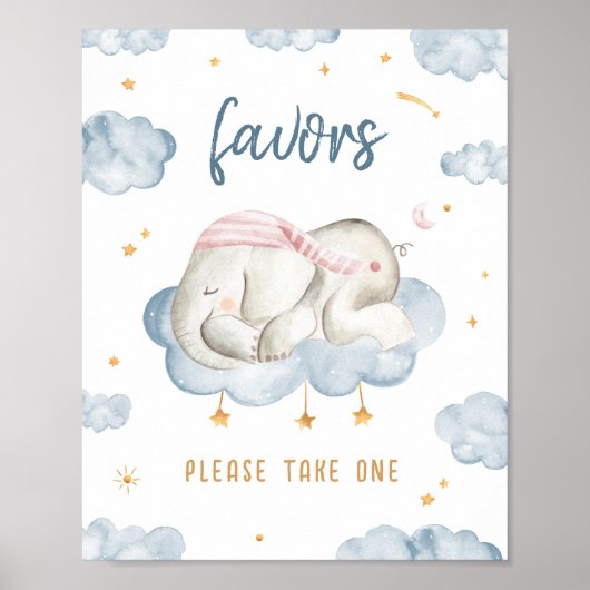 Baby Boy Shower Favors Poster Sign - Olifant (Voorkant)