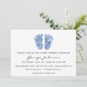 Baby Boy Shower Feet Glitter Blue White Kaart (Staand voorkant)