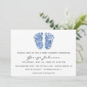 Baby Boy Shower Feet Glitter Blue White VIP Kaart (Staand voorkant)