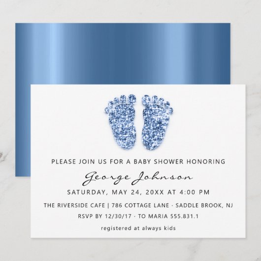 Baby Boy Shower Feet Glitter Blue White VIP Kaart (Voorkant / Achterkant)