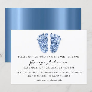 Baby Boy Shower Feet Glitter Blue White VIP Kaart