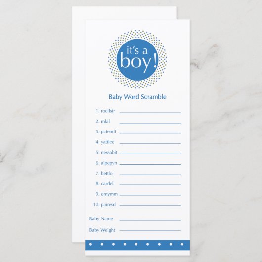 Baby boy Shower Games-blauw (Voorkant / Achterkant)