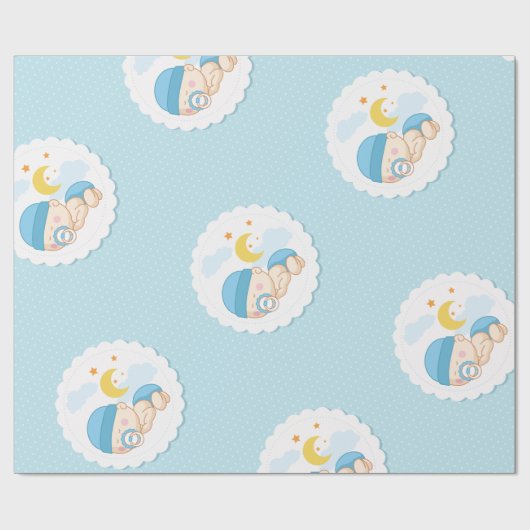 Baby Boy Shower Gift Wrap Cute Boy Blue Cadeaupapier (Vlak)