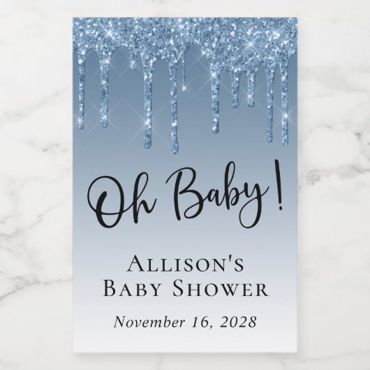 Baby Boy Shower Glitter Blue Specialized Wijn Etiket (Enkel label)
