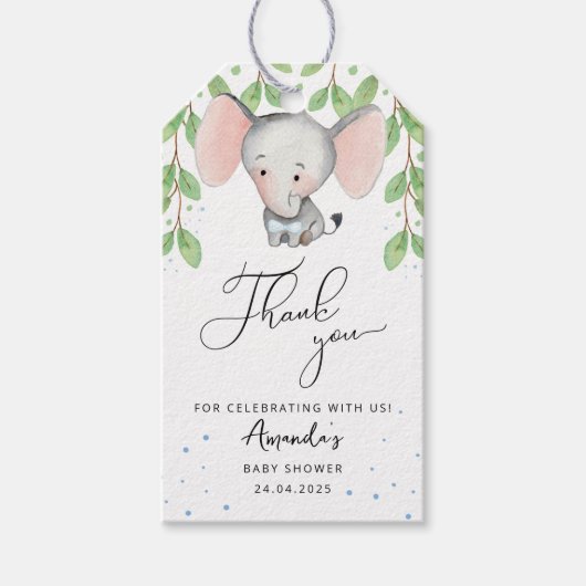 Baby Boy Shower Greenery Elephant Bedankt Cadeaulabel (Voorkant)