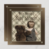 BABY BOY SHOWER INVITATION - BABY EN TEDDY BEAR KAART (Voorkant / Achterkant)
