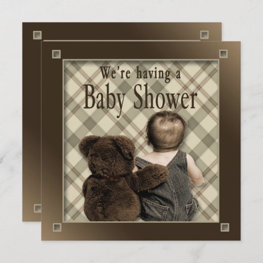BABY BOY SHOWER INVITATION - BABY EN TEDDY BEAR KAART (Voorkant / Achterkant)