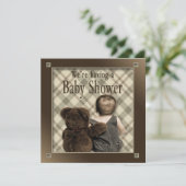 BABY BOY SHOWER INVITATION - BABY EN TEDDY BEAR KAART (Staand voorkant)