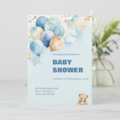 Baby Boy Shower Invitation | Blue Teddy Bear Kaart (Staand voorkant)