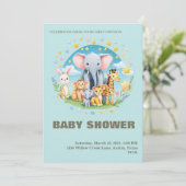 Baby Boy Shower Invitation Cartoon Animals Kaart (Staand voorkant)