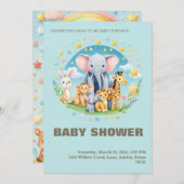 Baby Boy Shower Invitation Cartoon Animals Kaart (Voorkant / Achterkant)