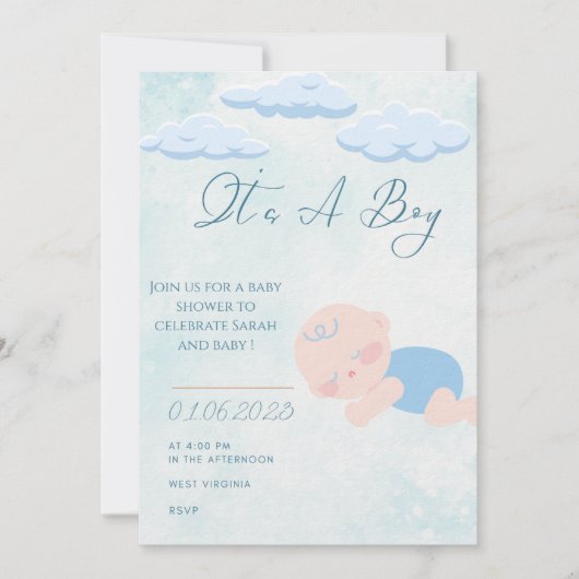 Baby boy Shower Invitation  Kaart (Voorkant)