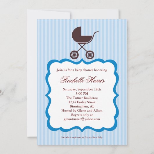Baby Boy Shower Invitation met Stroller Kaart (Voorkant)