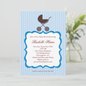 Baby Boy Shower Invitation met Stroller Kaart (Staand voorkant)